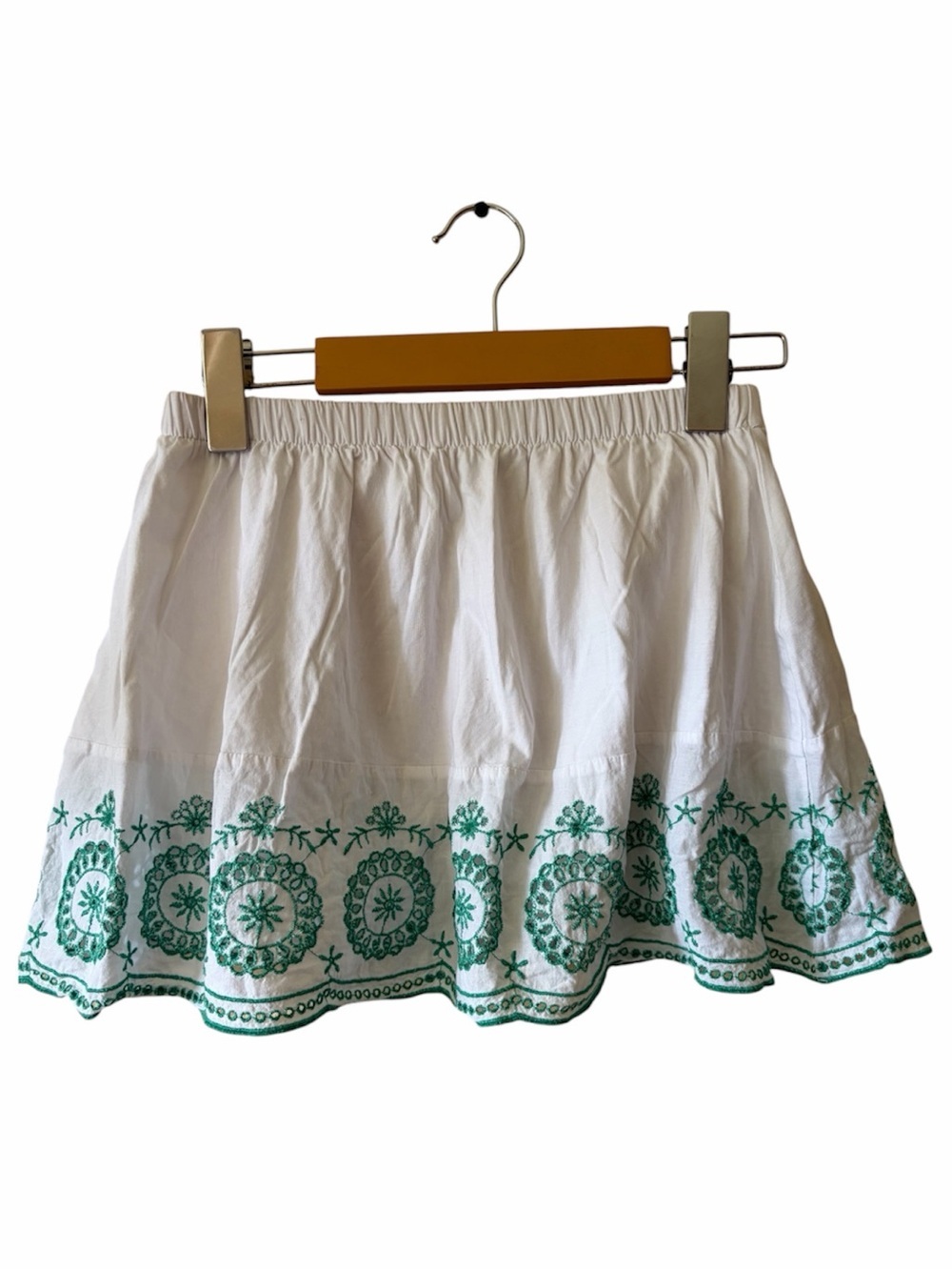 Primark White Embroidered Mini Skirt Green Floral Boho Cottagecore Elastic Skort
